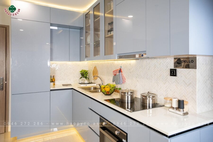 Tủ bếp gỗ công nghiệp hiện đại pastel mẫu 1 Tủ bếp gỗ công nghiệp hiện đại pastel mẫu 1