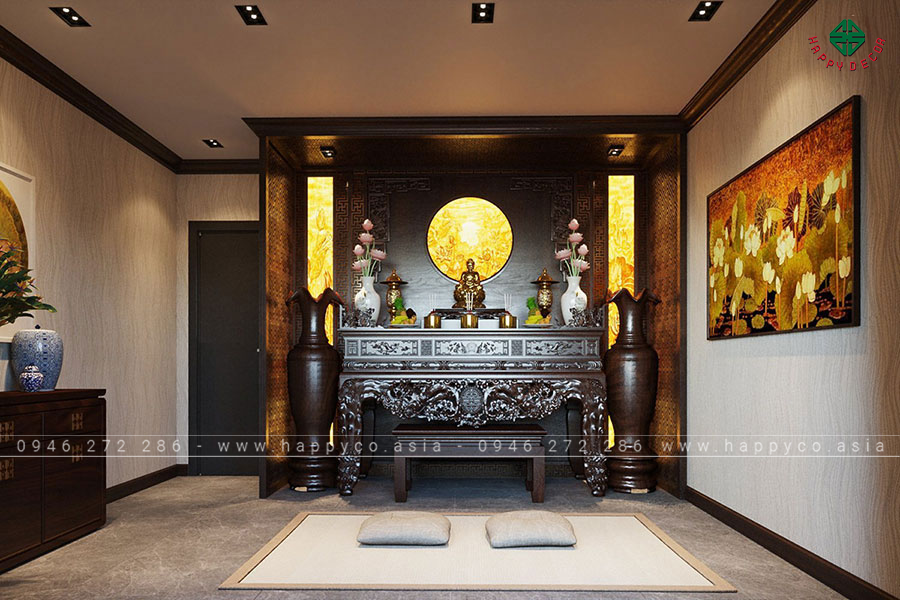 Phòng thờ ấn tượng với thiết kế sang trọng, trang nhã