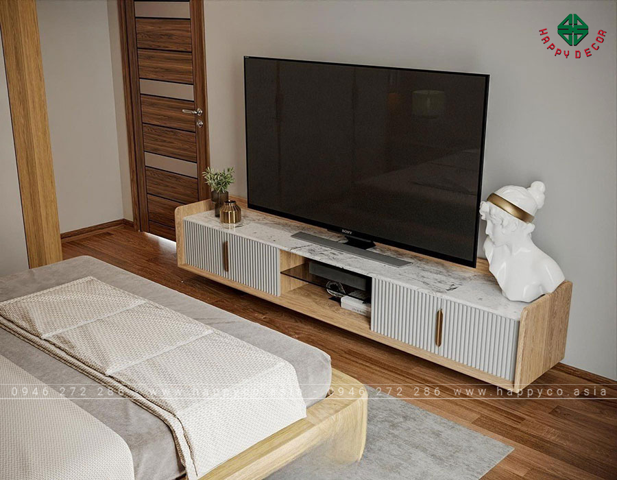 Khu vực TV được thiết kế đơn giản nhưng không kém phần tinh tế