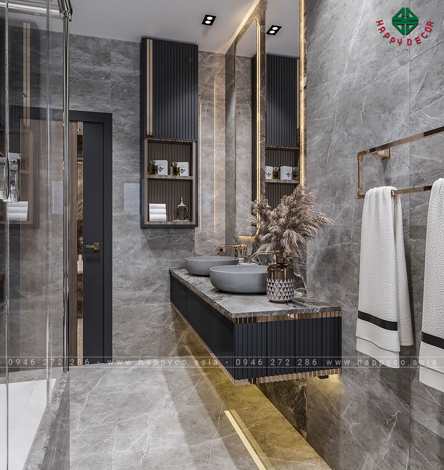 Phòng tắm tầng 2 rộng rãi, thoáng mát cho mọi thành viên trong gia đình sử dụng