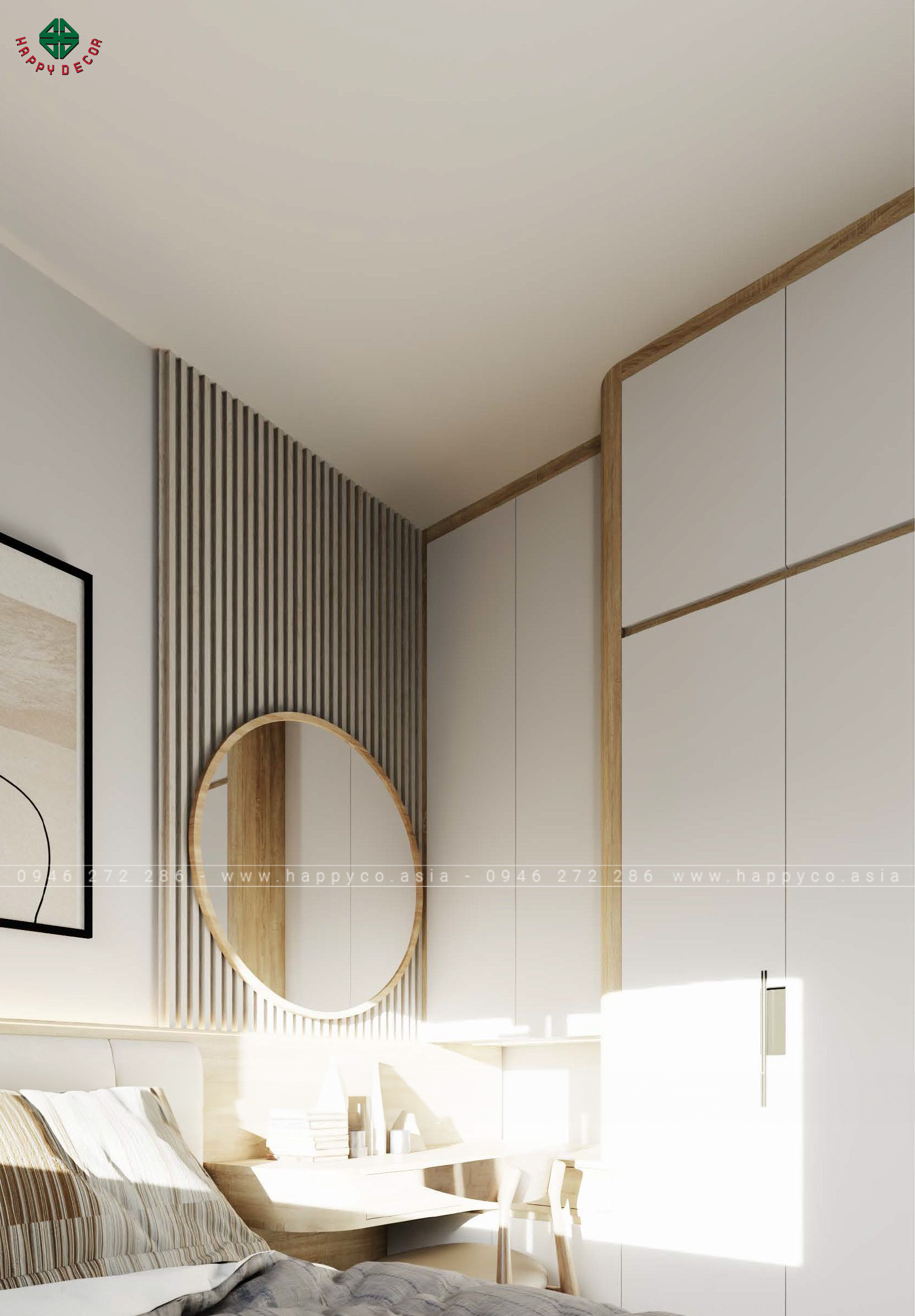 Thiết kế thi công nội thất phòng ngủ cửa căn hộ bằng ván công nghiệp