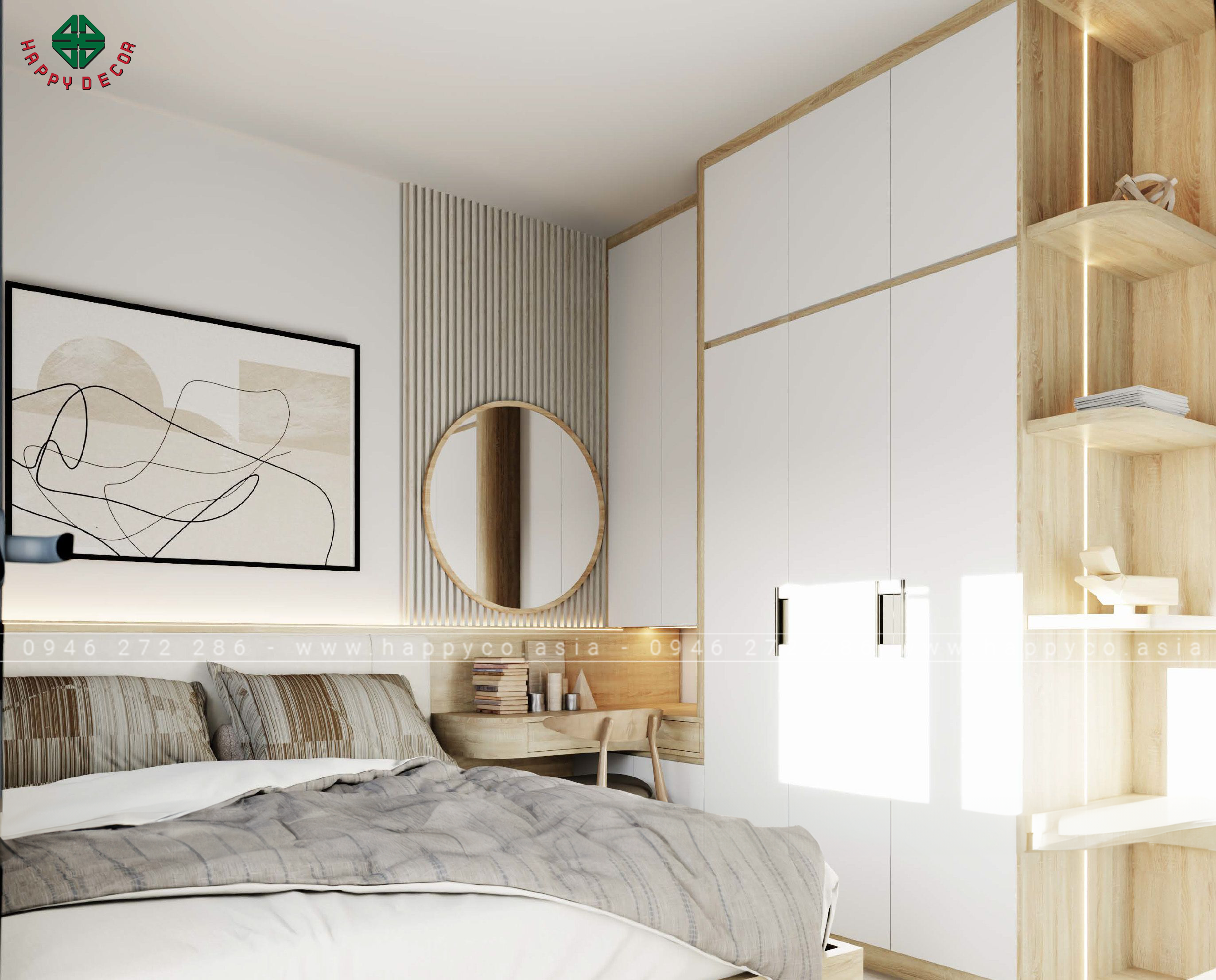 Phòng ngủ tăng thêm vẻ thẩm mỹ khi kết hợp với nội thất ván công nghiệp