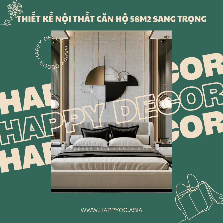Thiết kế nội thất căn hộ 58m2 - 2 phòng ngủ tại Biên Hòa Happy Decor