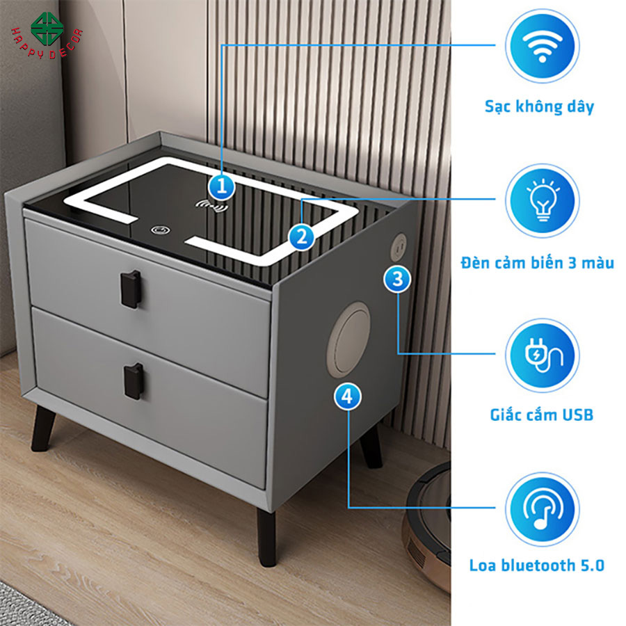 TAB đầu giường thông minh (Tích hợp sạc không dây và đèn LED)