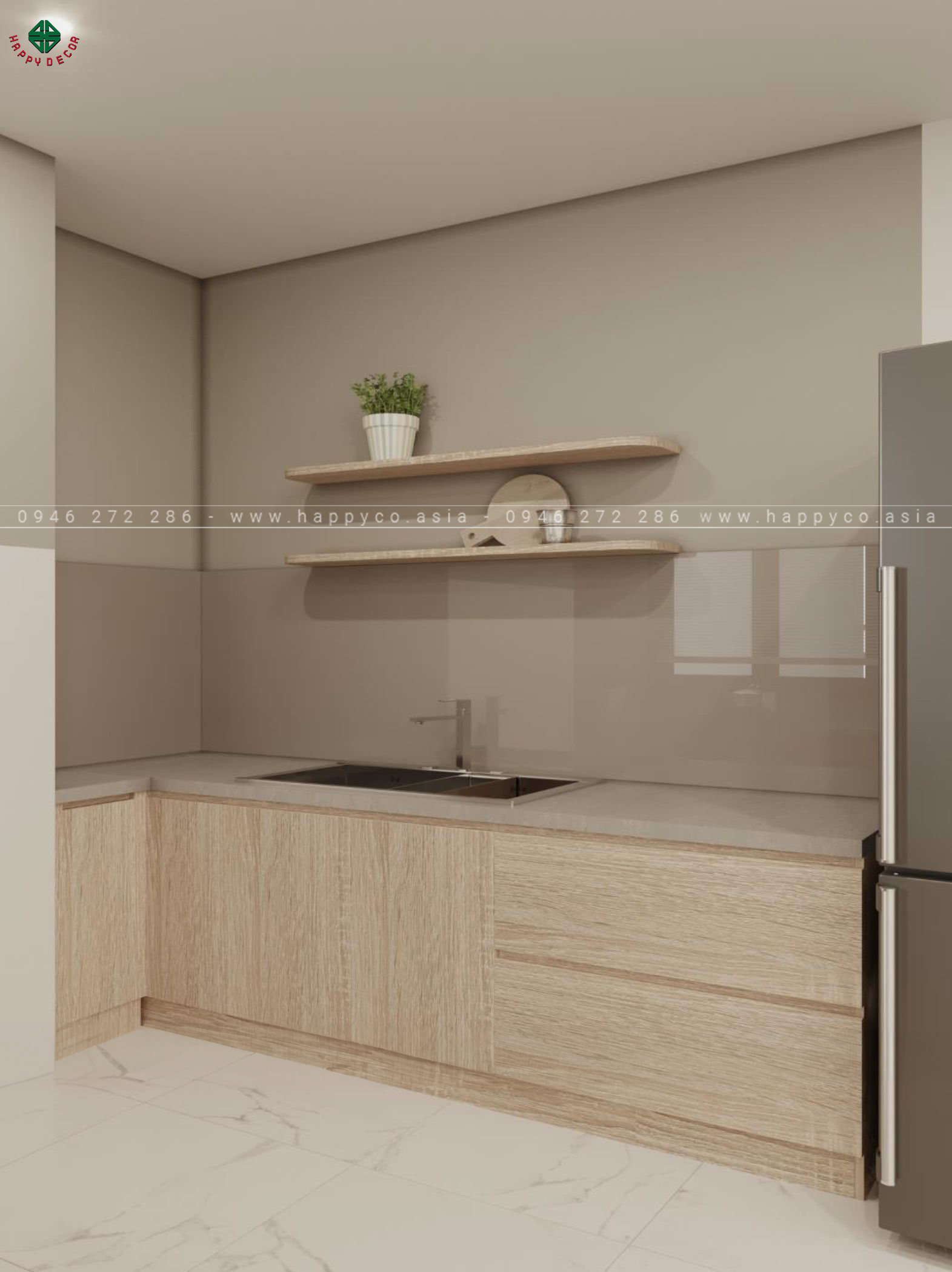 Nội thất bếp được làm bằng ván PVC