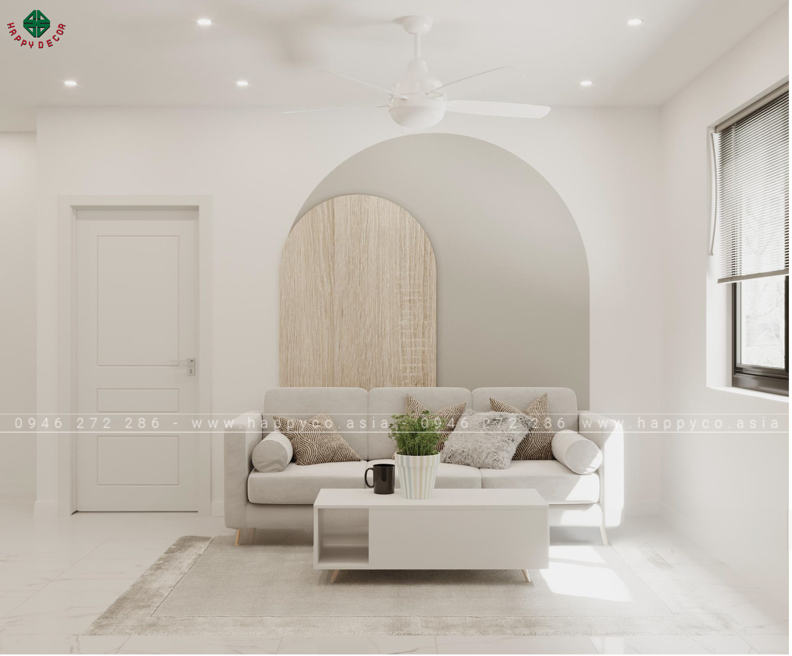 Nội thất phòng khách được làm bằng ván PVC