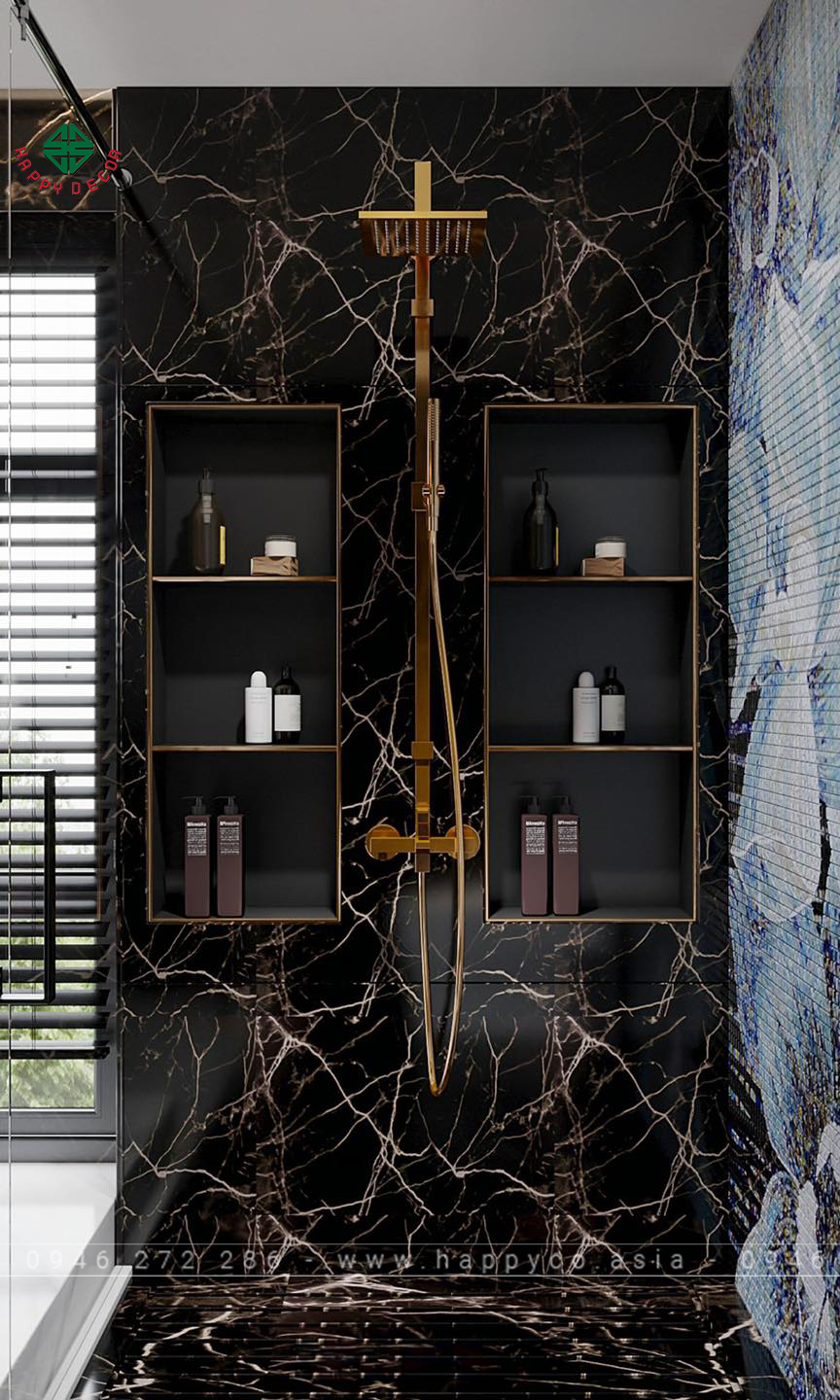 Không gian phòng tắm với chiếc tủ đựng mỹ phẩm làm cho chúng ta cảm giác thuận tiện khi sử dụng