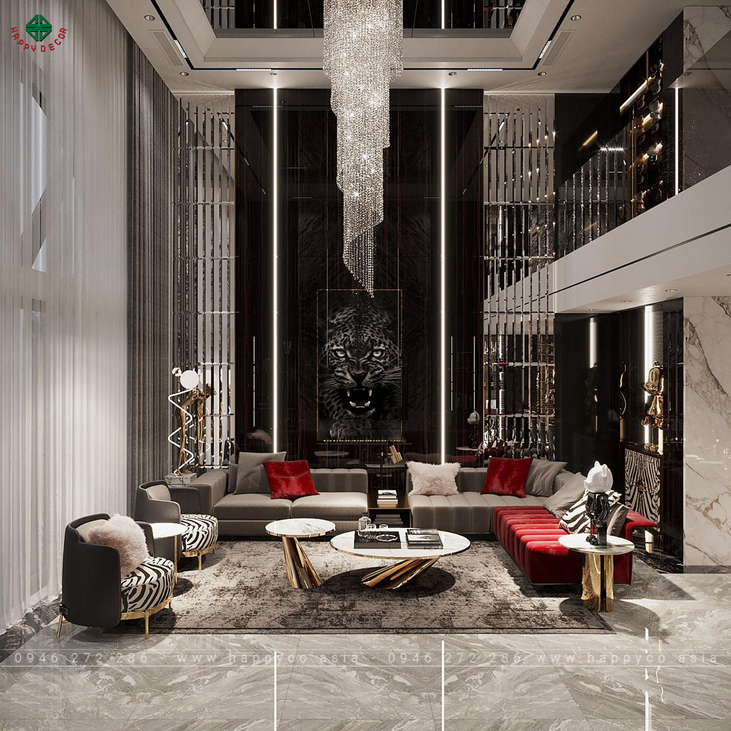 Thể hiện sự quyền lực của gia chủ thêm sự mạnh mẽ, cuốn hút qua bức tranh hổ giữa phòng khách