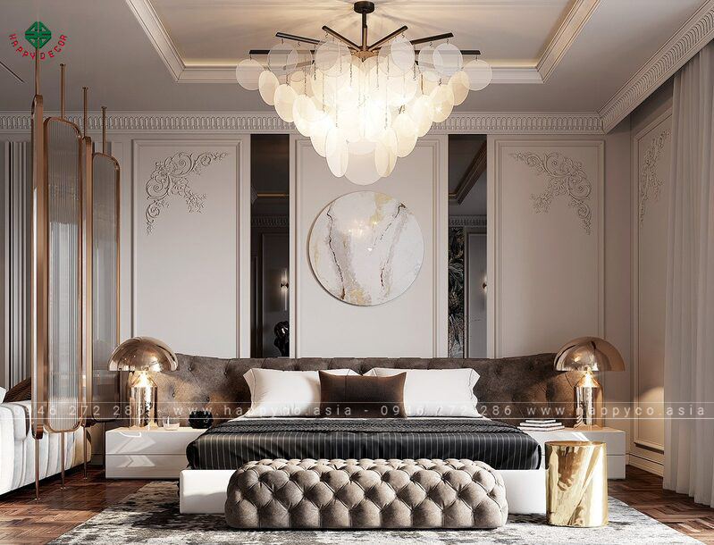 Tân Cổ Điển thường sử dụng gam màu trung tính như trắng, kem hoặc màu pastel nhẹ nhàng.