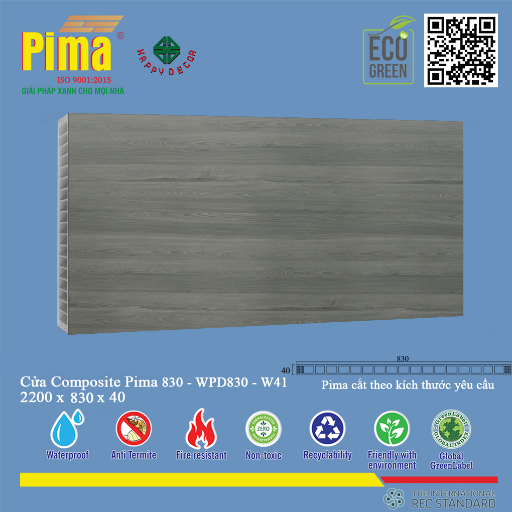 Với kích thước chuẩn 830*2200 mm, phôi cánh cửa W41 phù hợp với hầu hết các khuôn cửa chuẩn,