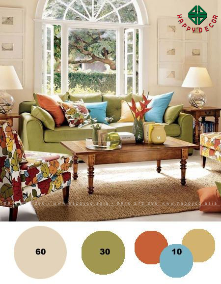 Công thức phối nhiều màu phòng khách