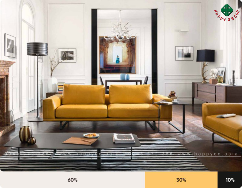 Phòng khách đơn giản với tông màu vàng