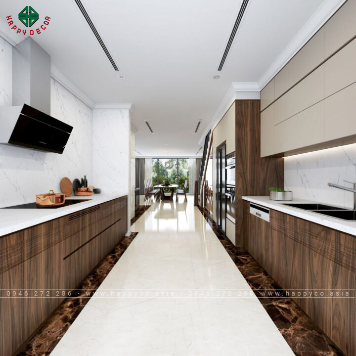 Phòng bếp gỗ óc chó - Mẫu 01