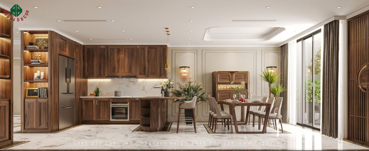 Phòng bếp gỗ óc chó - Mẫu 02