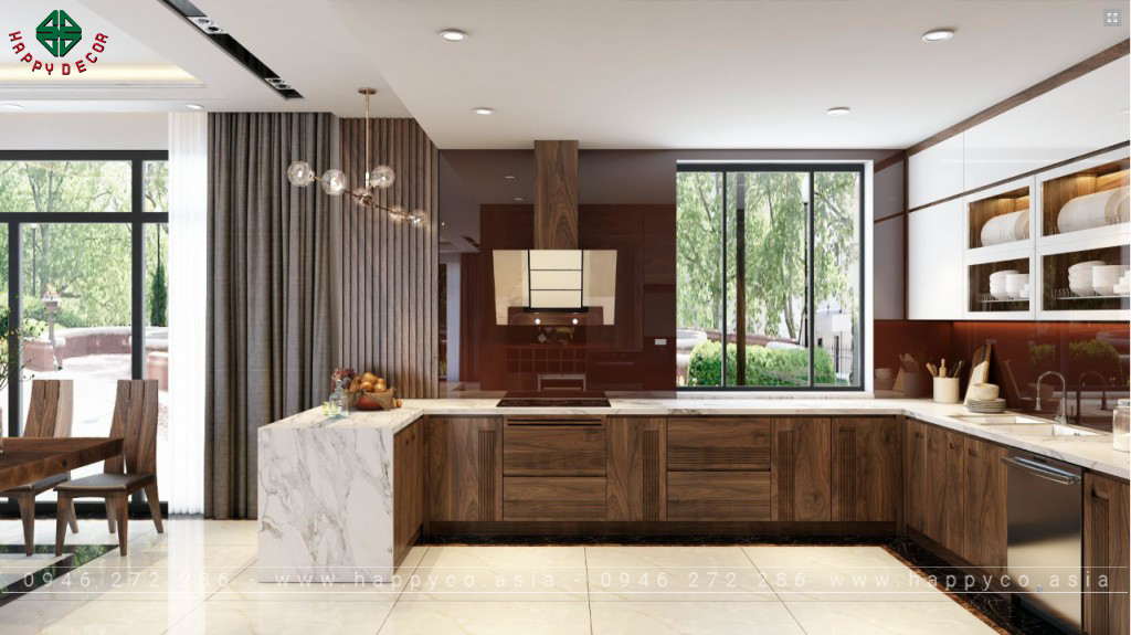 Phòng bếp gỗ óc chó - Mẫu 06