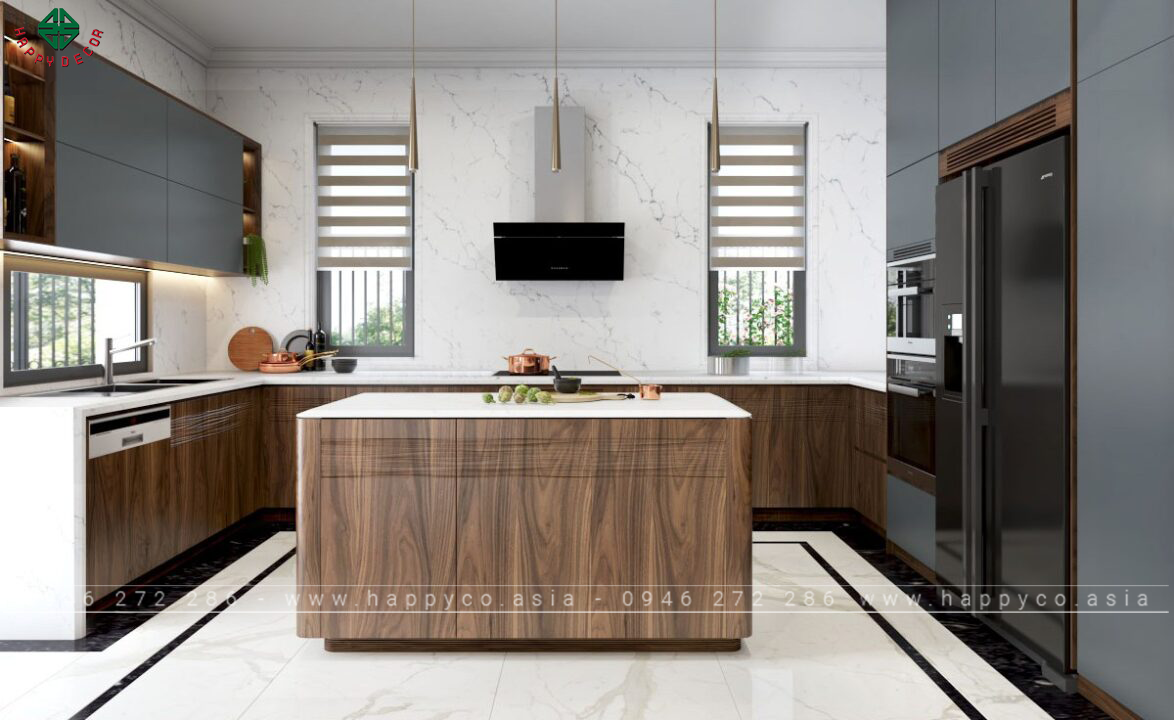 Phòng bếp gỗ óc chó - Mẫu 03