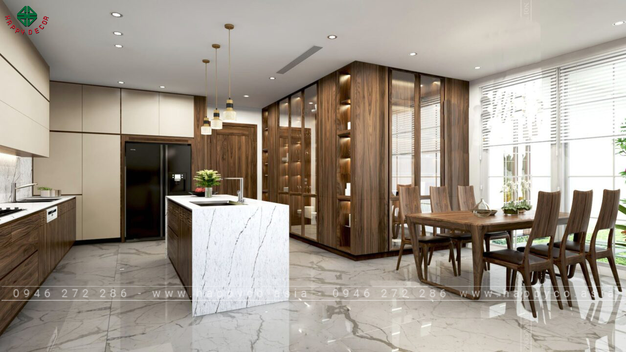 Phòng bếp gỗ óc chó - Mẫu 04