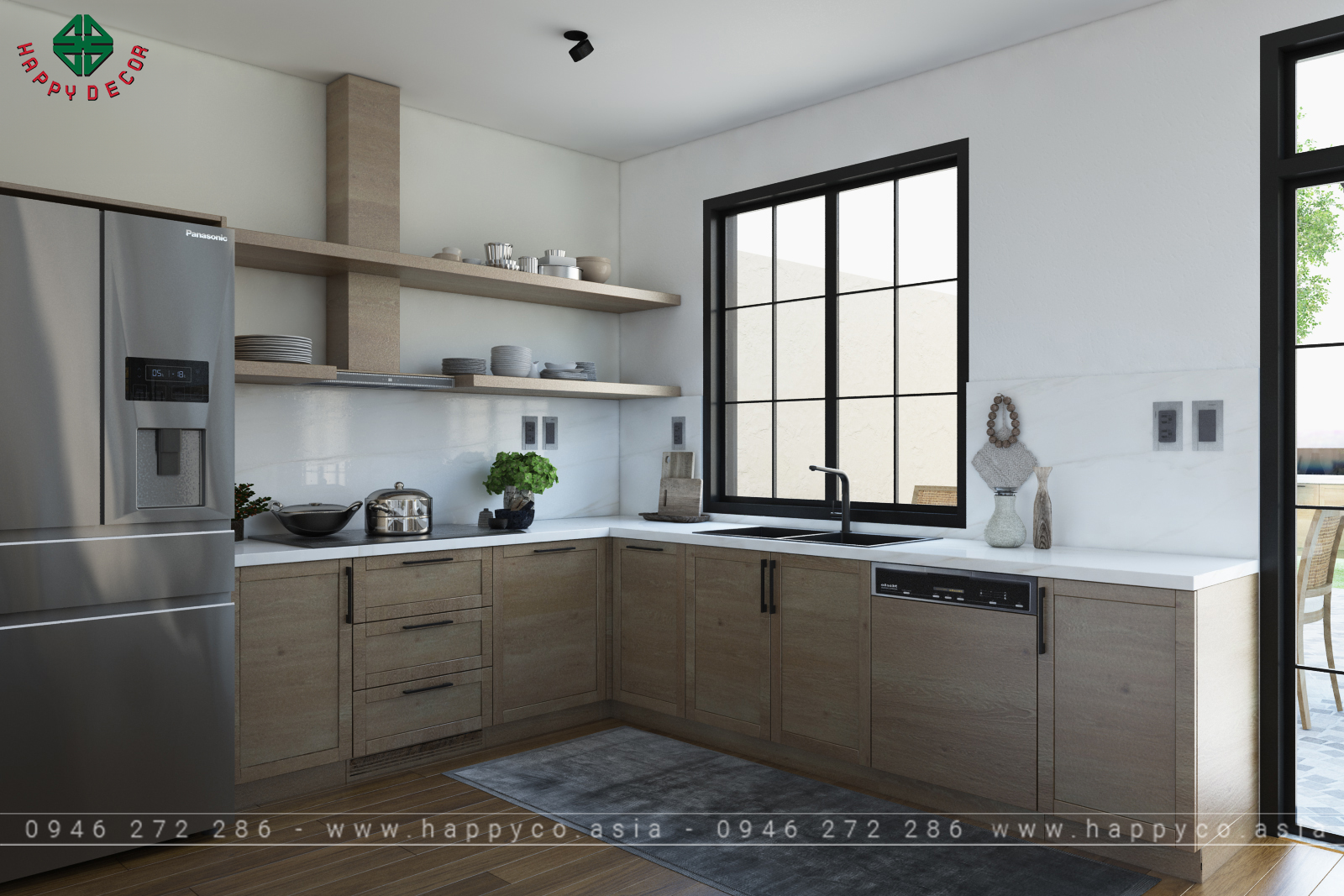 Sử dụng gam màu trắng và xanh nhạt, đồ nội thất gỗ sáng