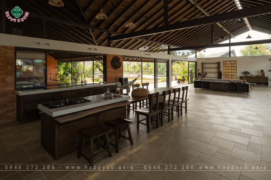 Bàn đảo bếp dài liền kề bàn ăn kết hợp giữa truyền trống và hiện đại Bàn đảo bếp dài liền kề bàn ăn kết hợp giữa truyền trống và hiện đại