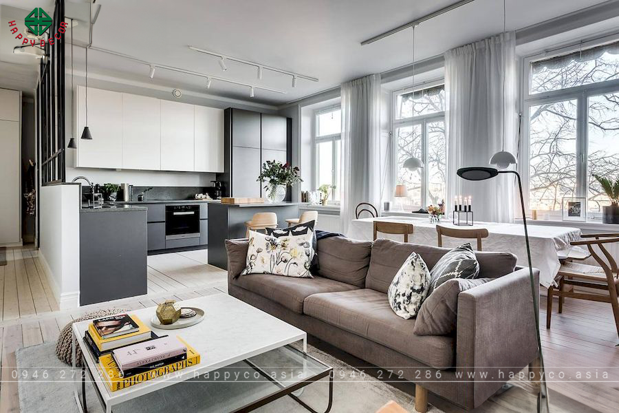 Phòng khách với phong cách nội thất Bắc Âu- Mẫu 01