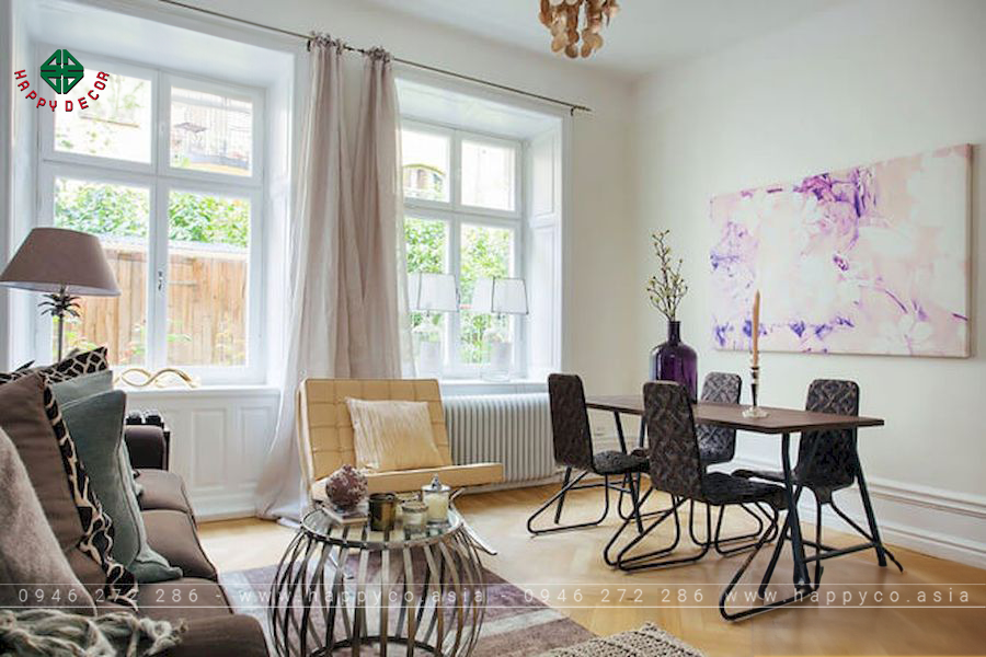 Phòng khách với phong cách nội thất Bắc Âu da lông- thú