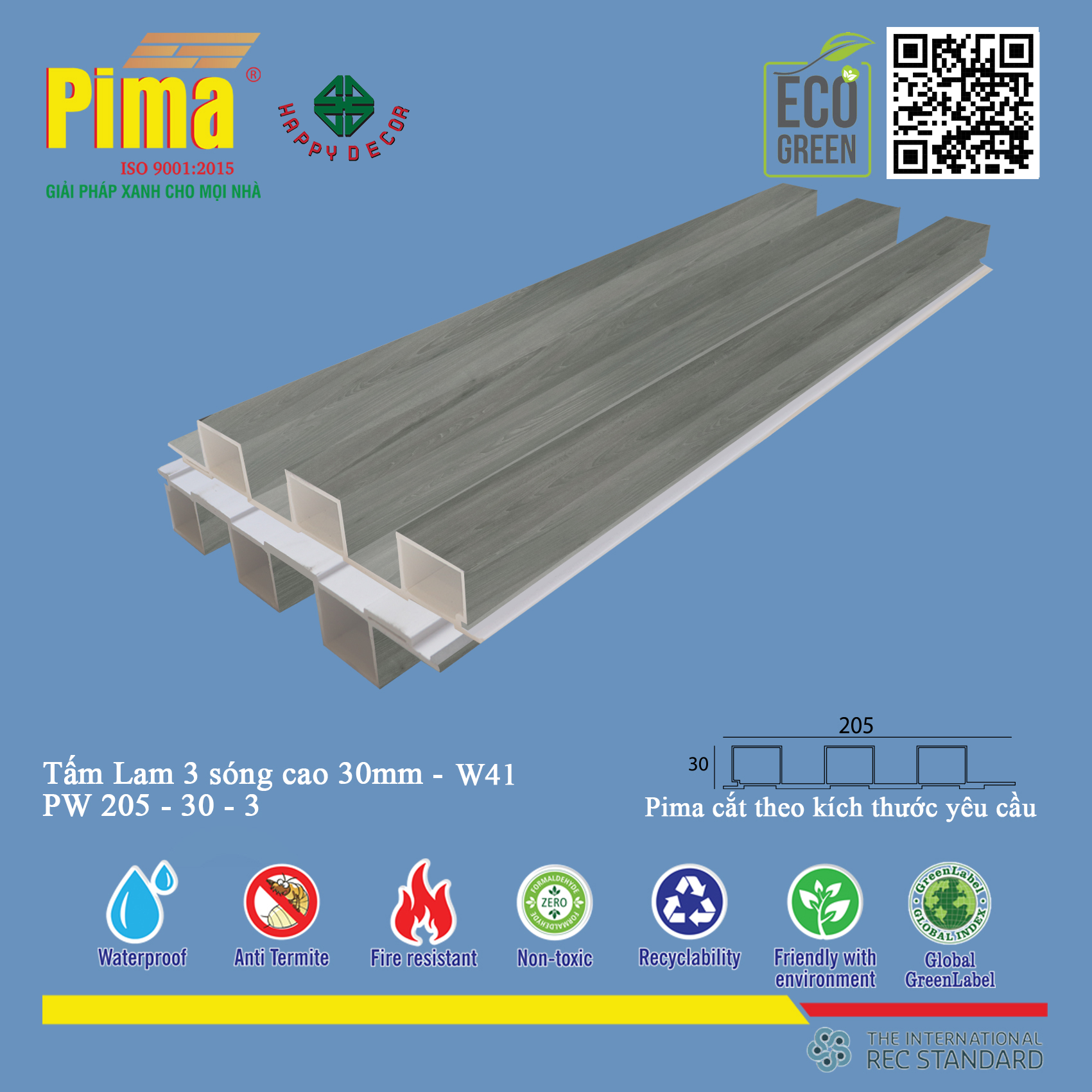 Tấm lam 3 sóng cao 30mm W41 PIMA tại Happy Decor - Biên Hòa