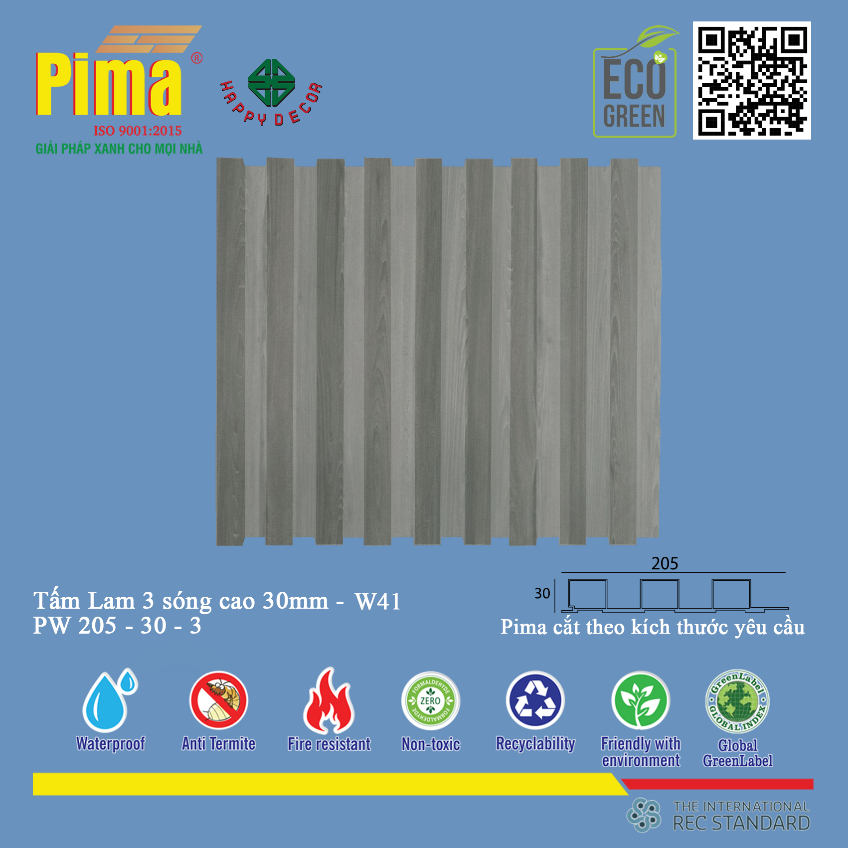 Tấm lam 3 sóng cao 30mm-W41 được sản xuất từ những nguyên liệu cao cấp, đảm bảo độ bền và tính thẩm mỹ cao