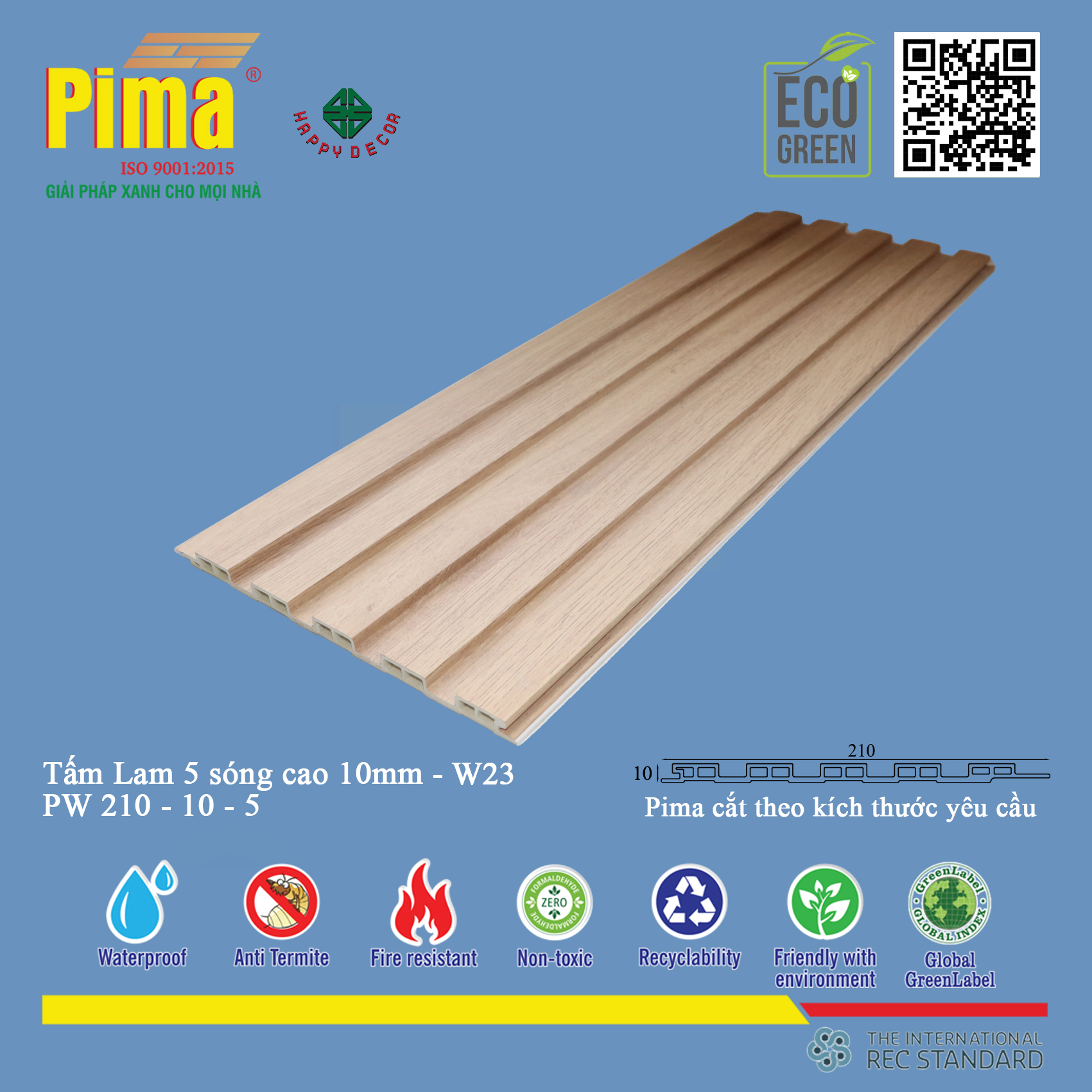 Tấm lam 5 sóng cao 10mm PIMA W23 tại Happy Decor - Biên Hòa