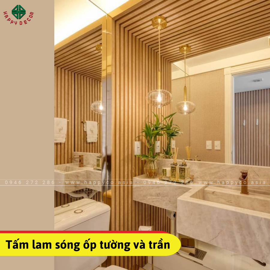 Nhà WC cực kì hiện đại khi sử dụng tấm lam PIMA làm tấm ốp