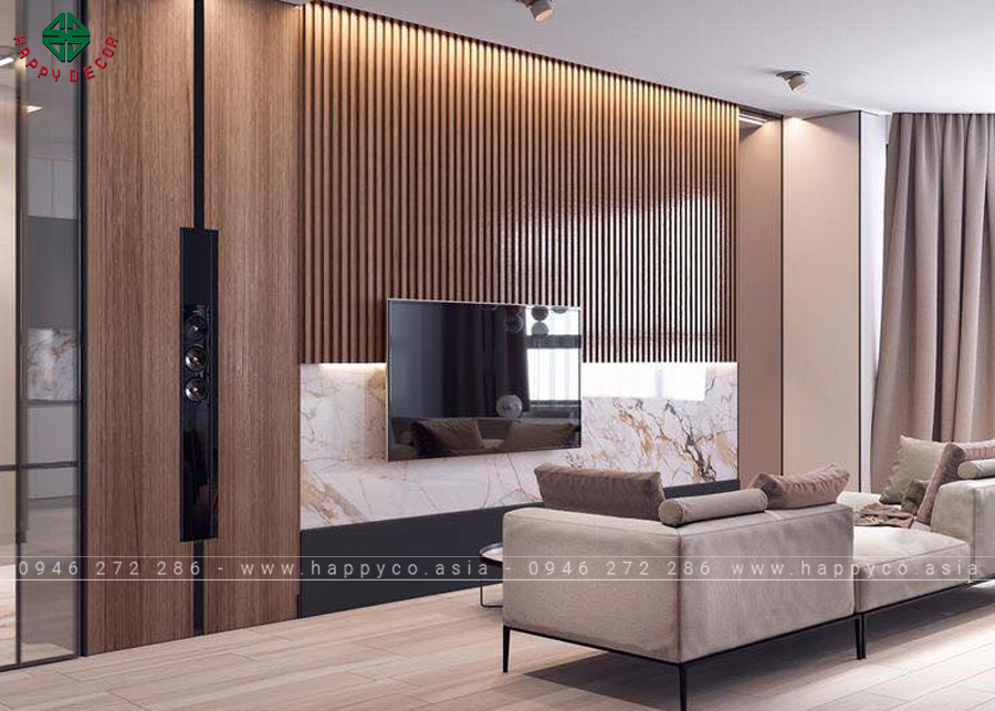 Nội thất được làm từ tấm ốp lam 3 sóng do Happy Decor thiết kế và thi công