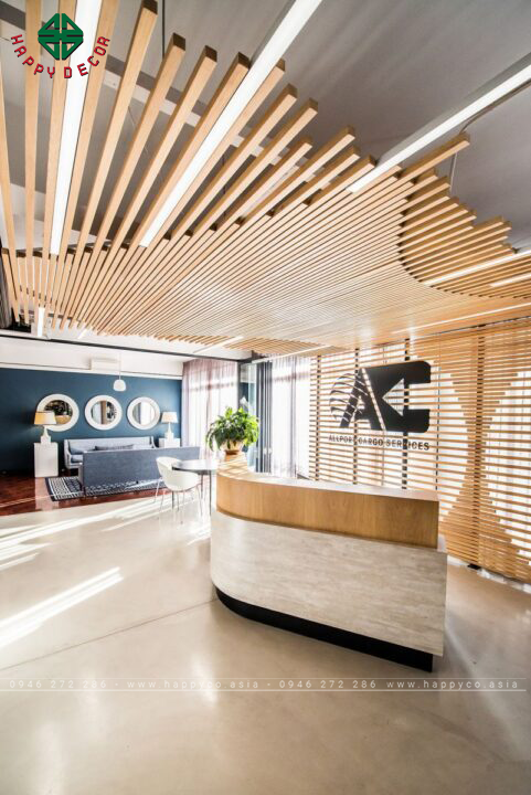 Mẫu trần nhà bằng tấm ốp lam sóng cho sảnh chung cư- Mẫu 02