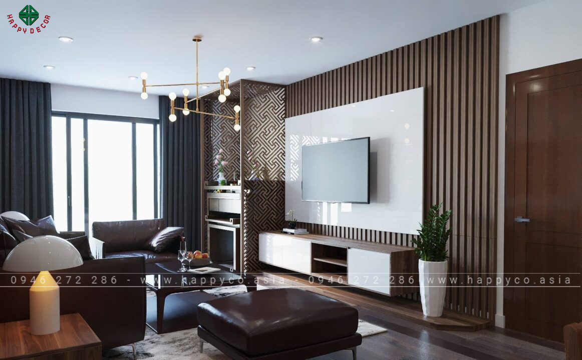 Tấm tôn làm vách tivi nội thất hiện đại, sang trọng