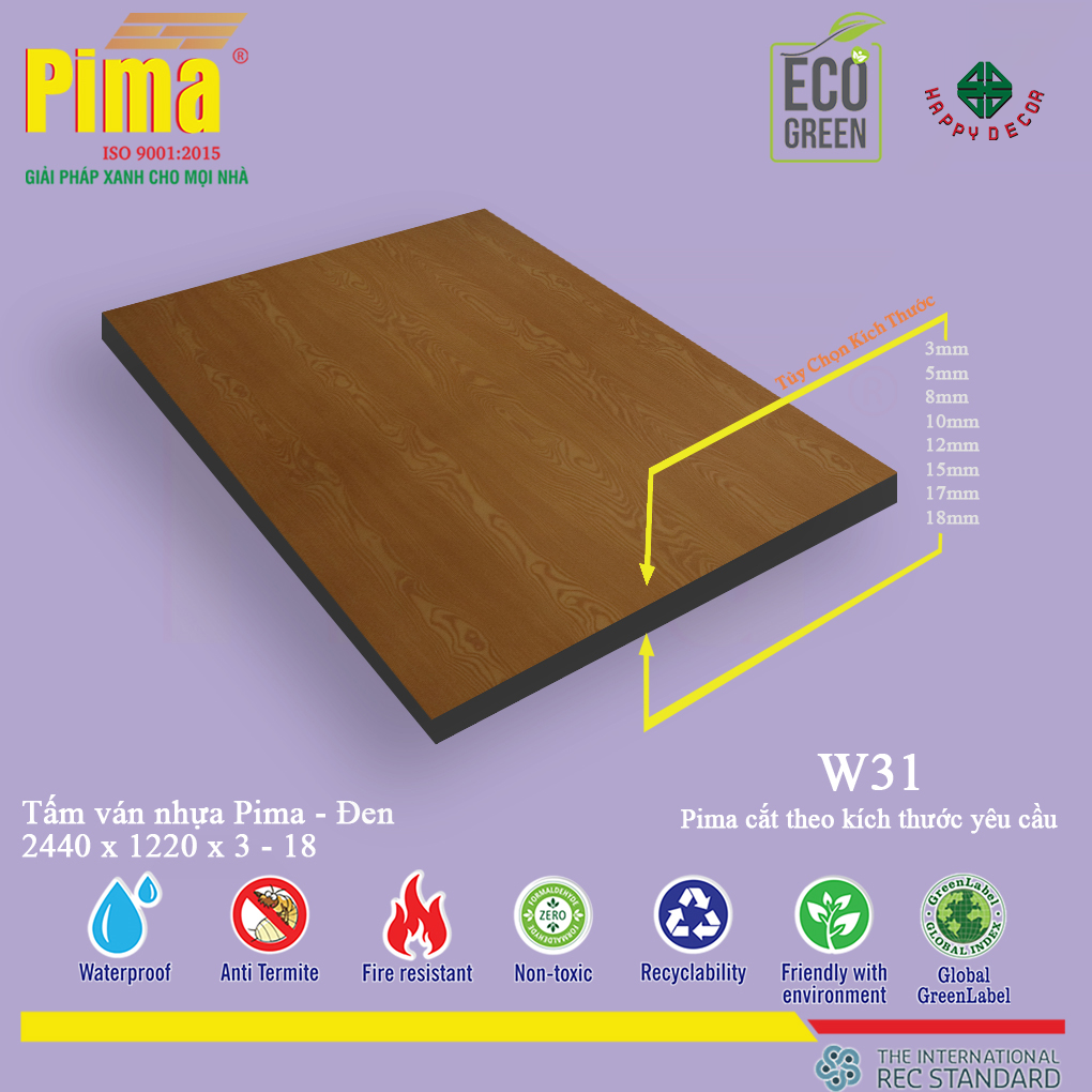 Tấm ván nhựa PIMA đen W31 phù hợp với nhiều loại hình ứng dụng từ dân dụng đến thương mại