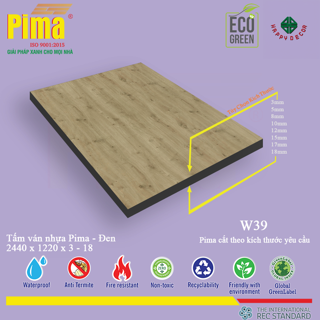 Tấm ván nhựa PIMA đen W39 tại Happy Decor