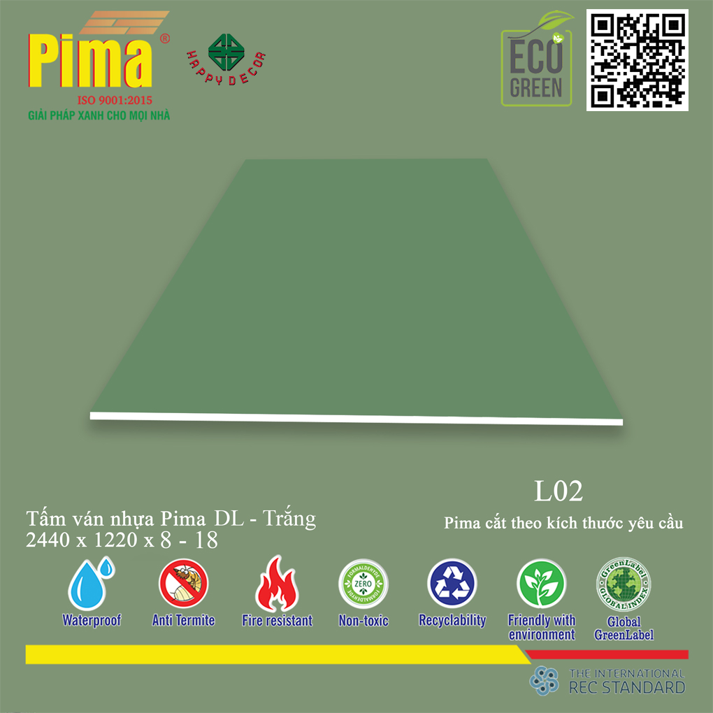 Tấm ván nhựa PIMA DL Trắng-L02 chất lượng cao tại Biên Hòa