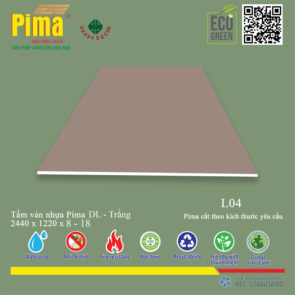 Tấm ván nhựa PIMA DL Trắng L04 tại HAPPY DECOR Biên Hòa