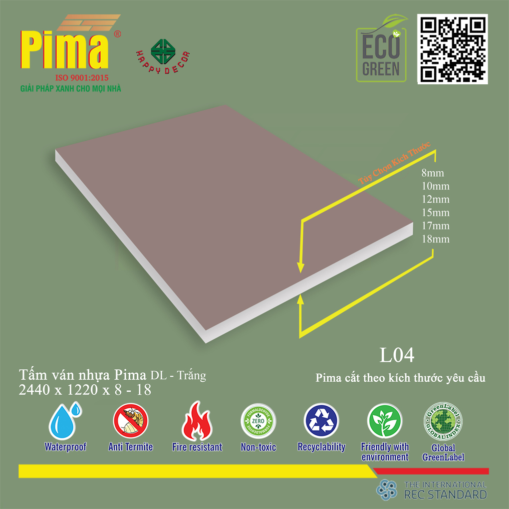 Tấm ván nhựa PIMA DL Trắng L04