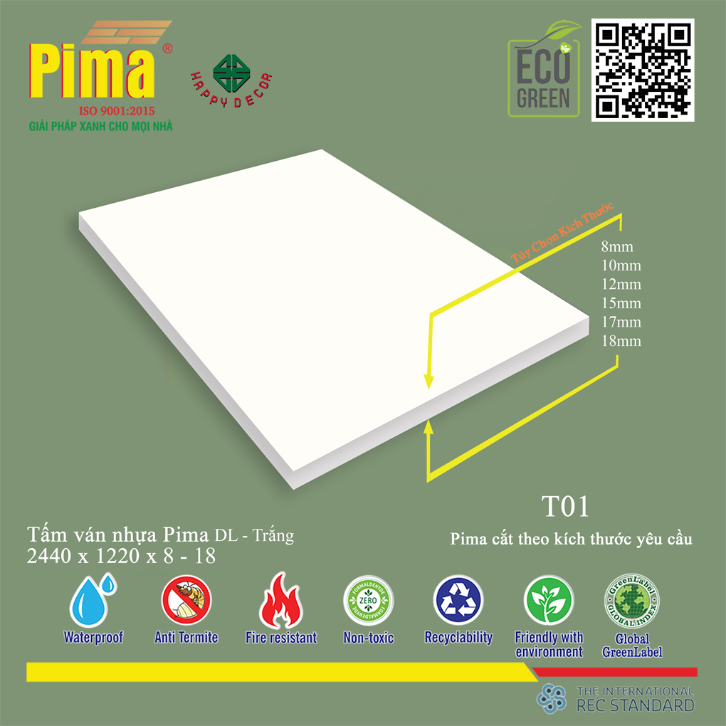 Tấm Ván Nhựa PIMA DL Trắng-T01 tại Biên Hòa