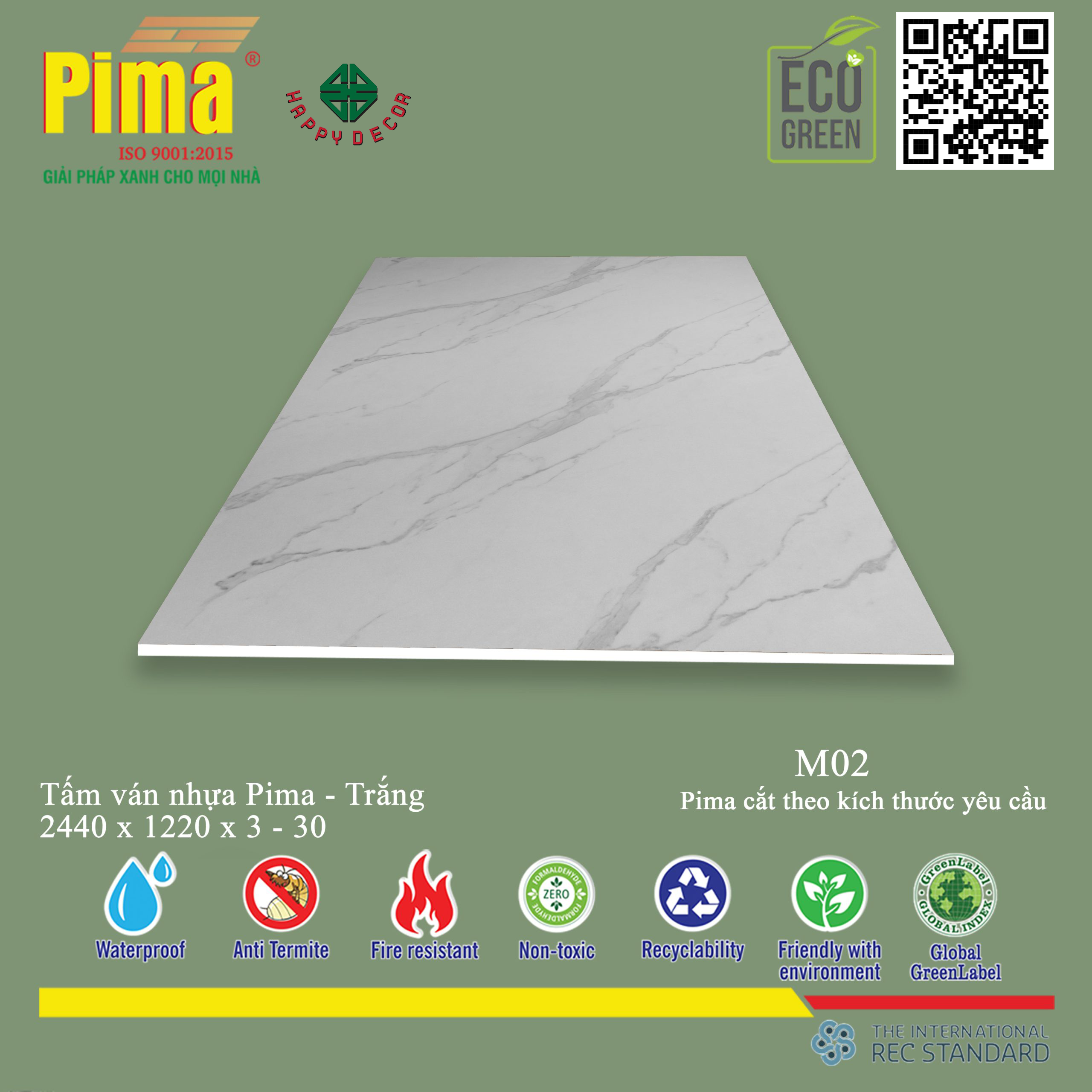Tấm Ván Nhựa Pima Trắng-M02