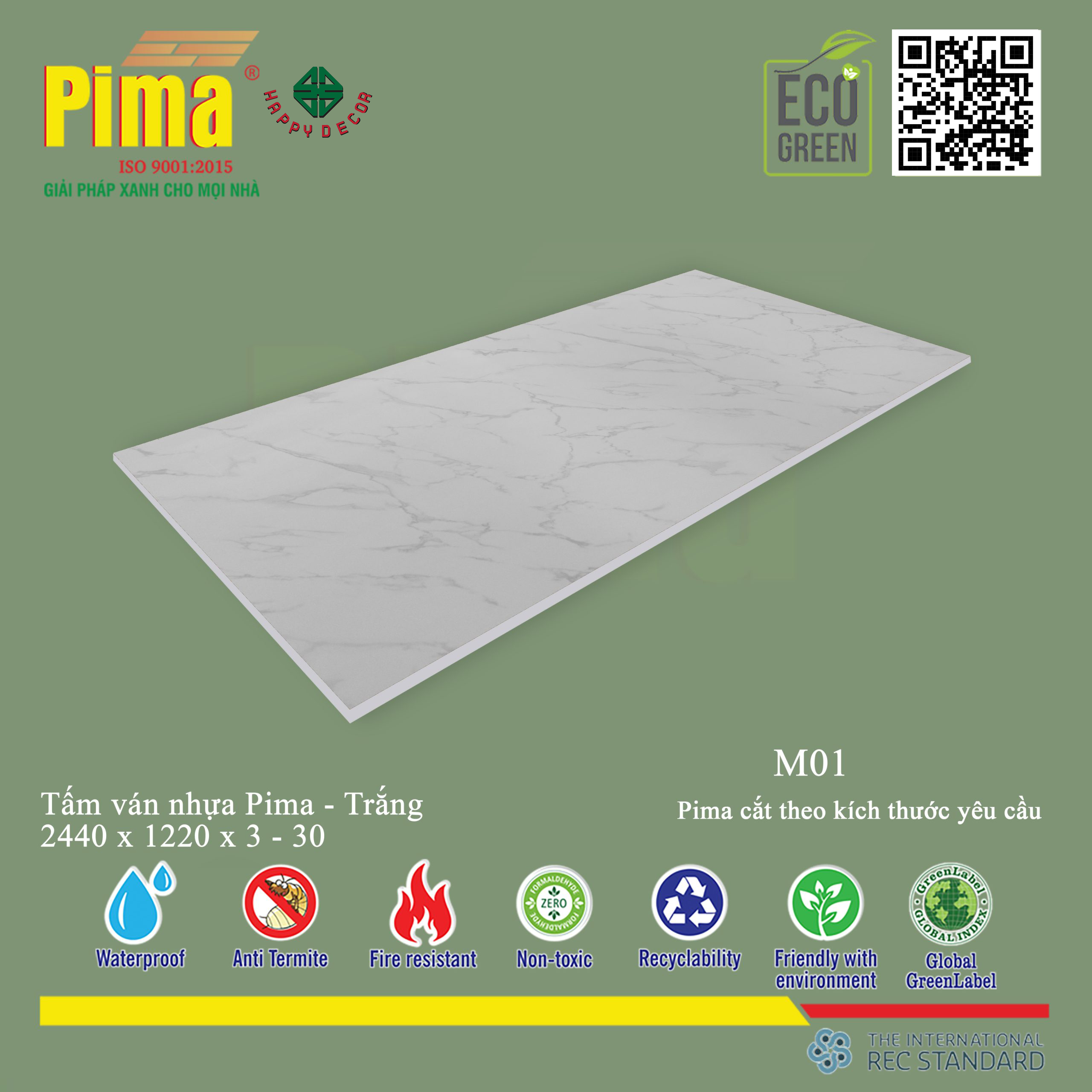 Tấm ván nhựa Pima trắng M01