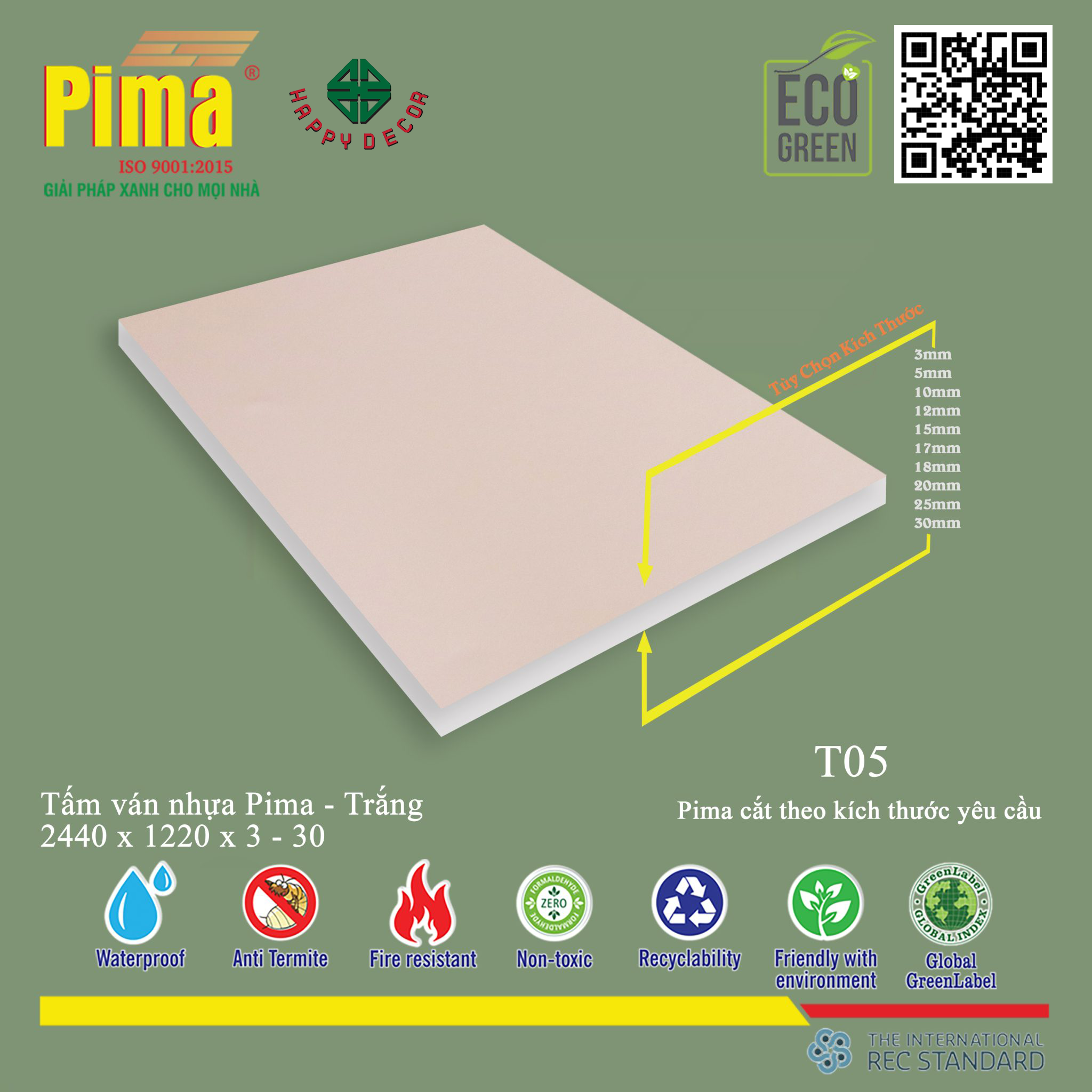 Tấm Ván Nhựa Pima Trắng T05