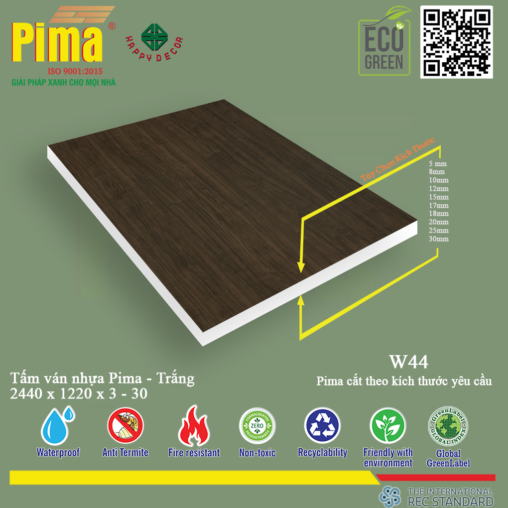 Tấm Ván Nhựa Pima Trắng - W44 tại Happy Decor được sản xuất từ nhựa PVC cao cấp