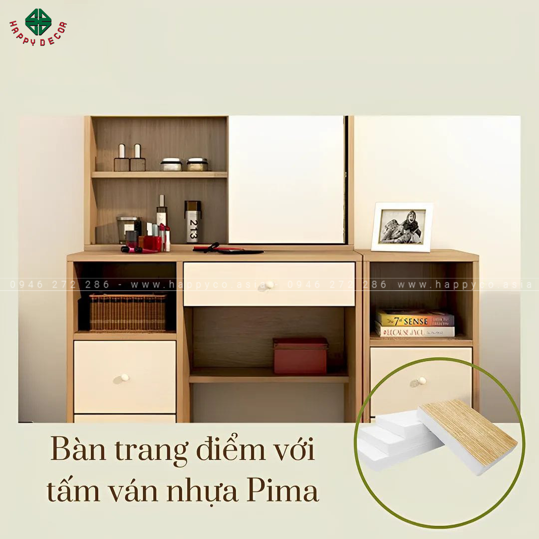 Tấm ván Pima trắng M02 được ứng dụng làm bàn trang điểm