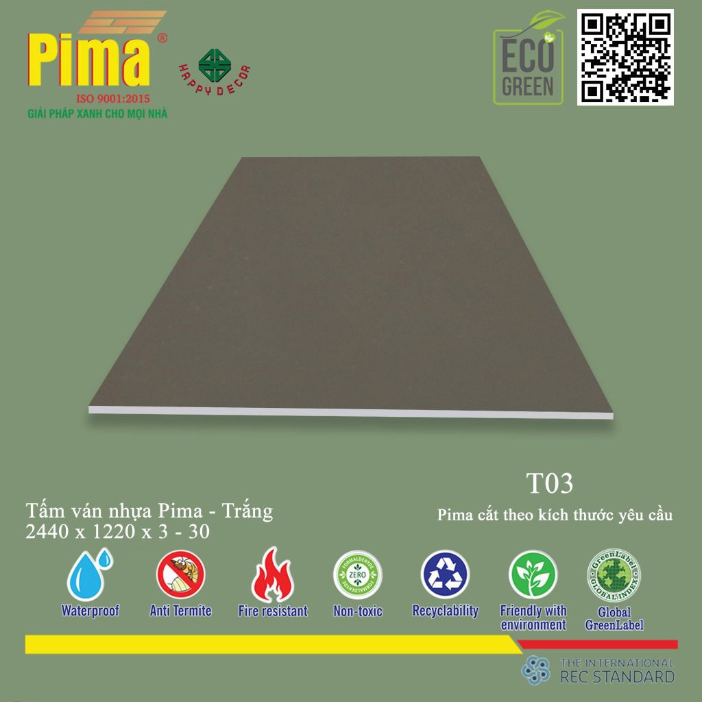 Tấm ván nhựa Pima được làm từ nhựa PVC cao cấp, có khả năng chống ẩm, chống mối mọt