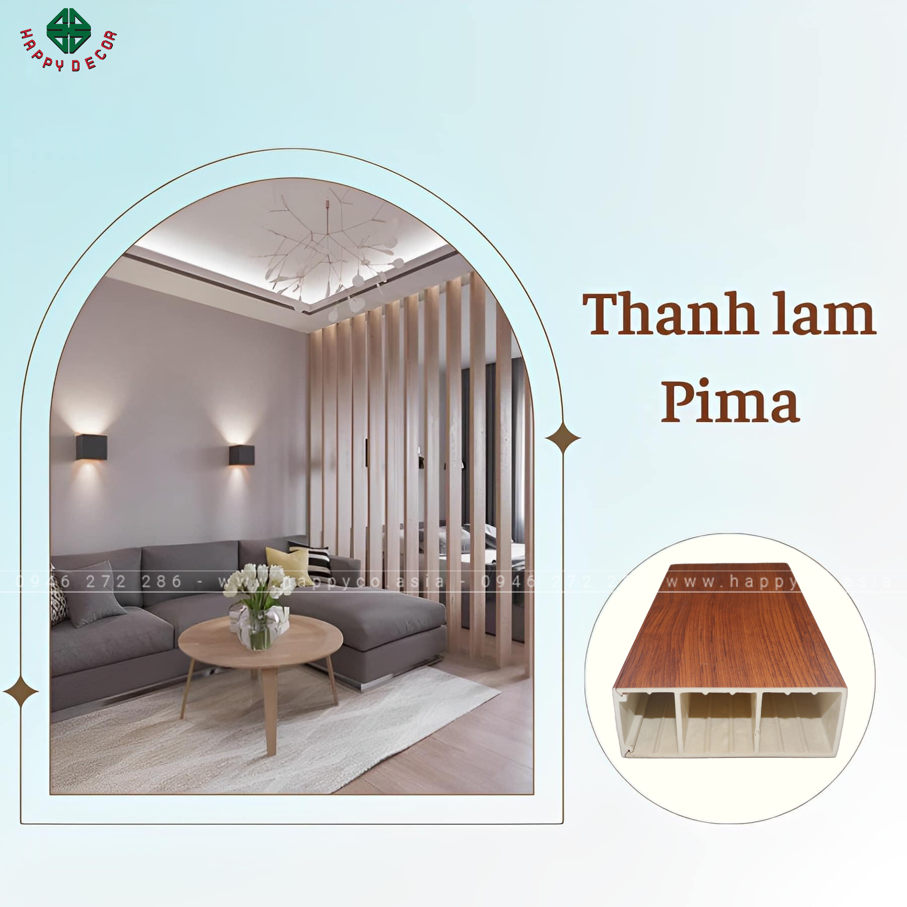 Thanh lam Pima PML100 W41 được ứng dụng làm vách ngăn phòng khách