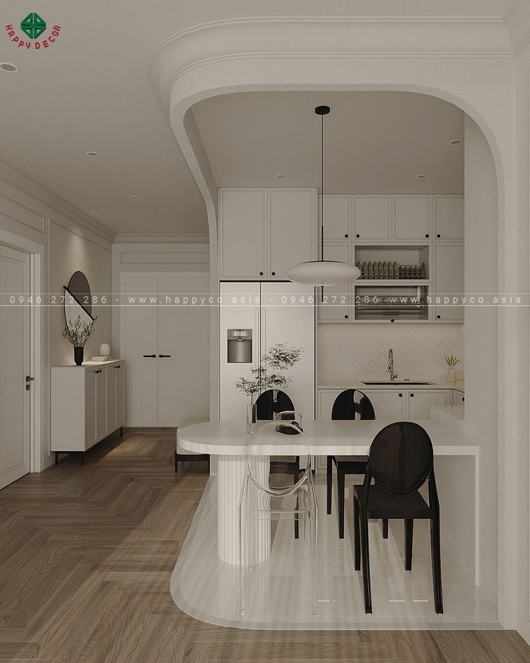 Tích hợp các thiết bị gia dụng công nghệ cao như lò nướng, máy rửa chén, và bếp từ,