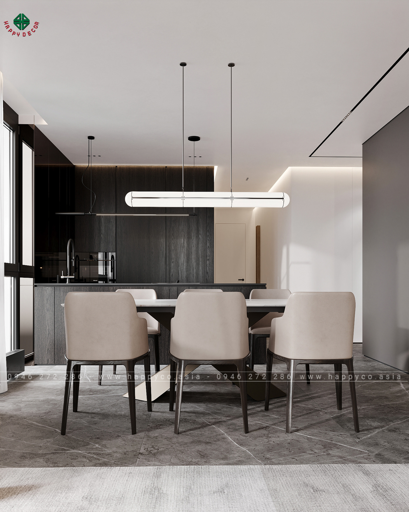 Phòng khách và khu vực ăn uống được bố trí thông minh để tận dụng tối đa ánh sáng tự nhiên