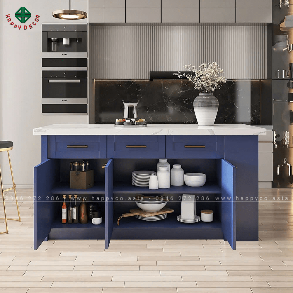 Với bàn đảo bếp không gian bếp của bạn sẽ trở nên gọn gàng và ngăn nắp