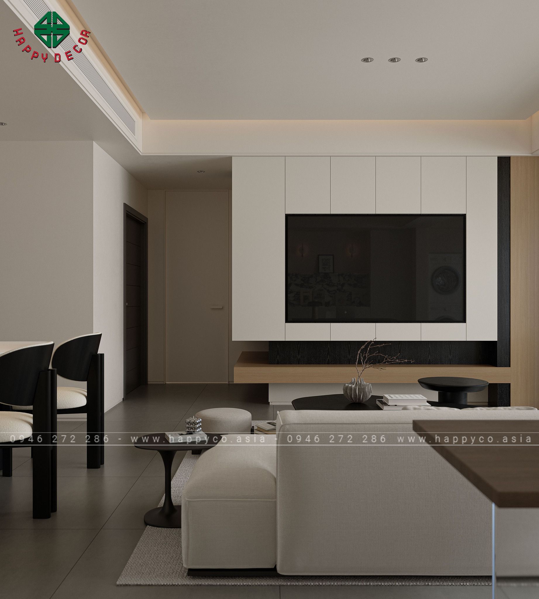 HAPPY DECOR tự hào giới thiệu dịch vụ thiết kế - thi công nội thất biệt thự với tone màu trắng đen