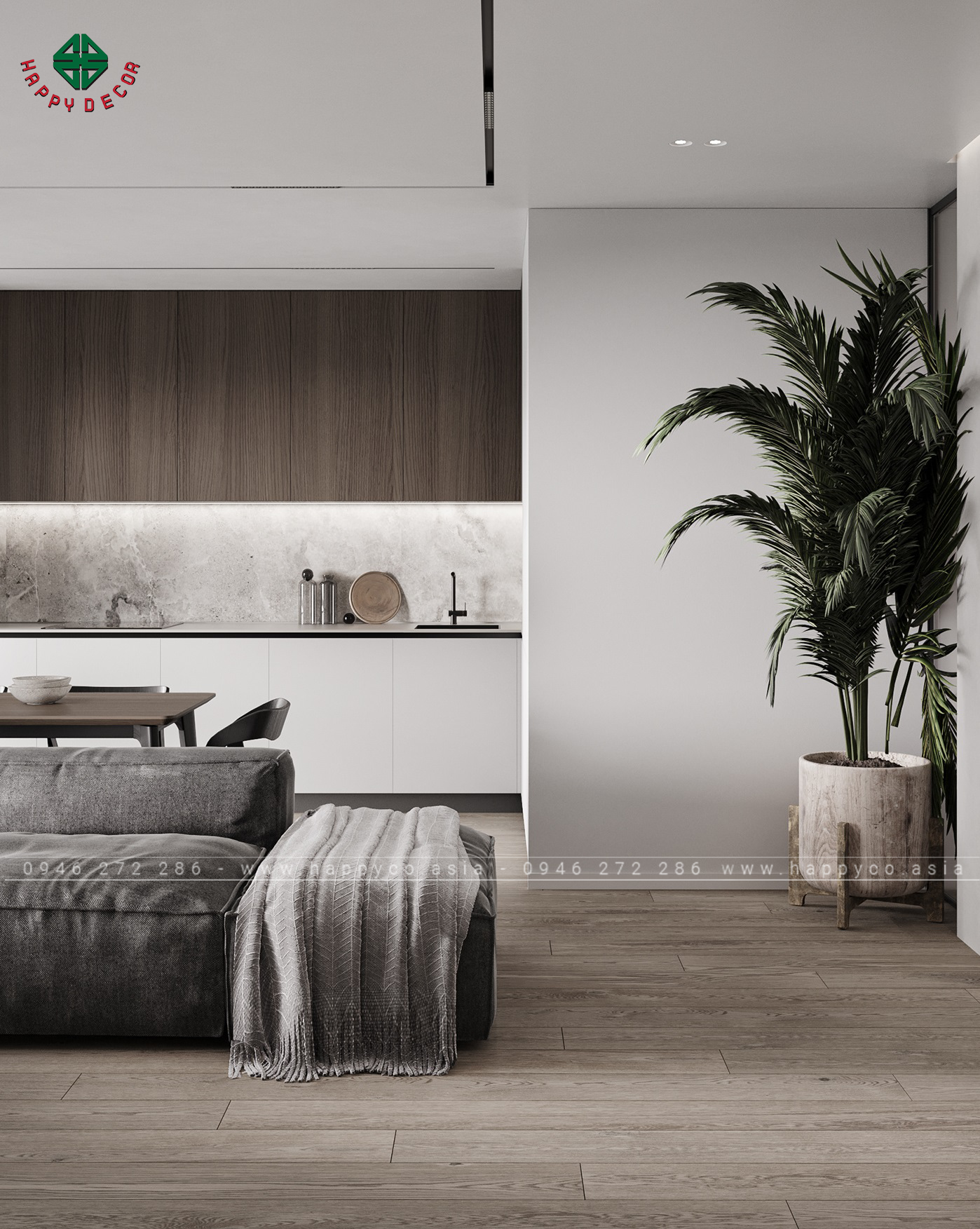 Nội thất phòng ngủ tone tối do Happy Decor thiết kế và thi công